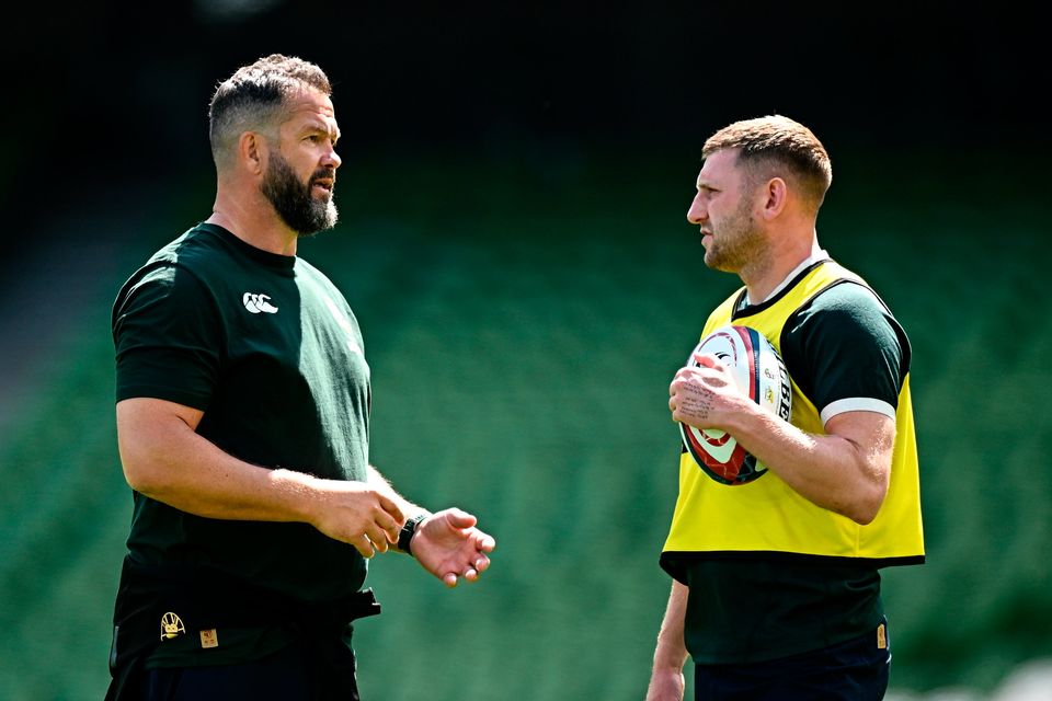 Lions head coach Andy Farrell, left, and Finn Russell. Photo: Seb Daly/Sportsfile