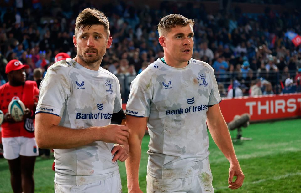 Leinster's Ross Byrne and Garry Ringrose are disappointed following their side's loss to the Bulls