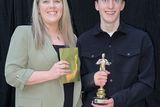 thumbnail: Michelle Mulvihill (English teacher) with Matthew Ryan who won the 'Best Actor in a Male Role' award for the film 'Runners'.