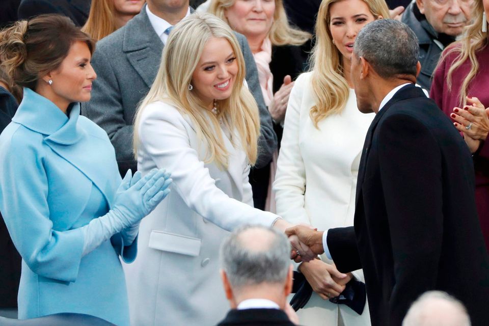 President Barack Obama greets (L-R) Melania, Tifffany and Ivanka Trump prior to the inauguration of Donald Trump as the 45th president of the United States on the West front of the U.S. Capitol in Washington, U.S., January 20, 2017. REUTERS/Lucy Nicholson