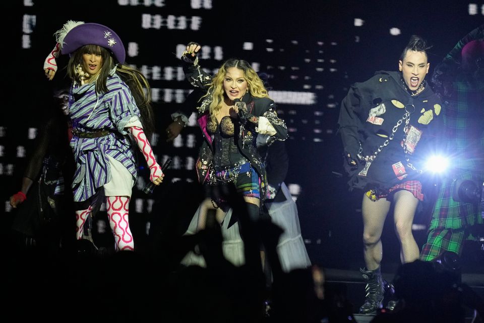 ‘The most beautiful place in the world’ – Madonna performs in the final concert of her  Celebration tour, on Copacabana Beach in Rio de Janeiro, Brazil. Photo: Silvia Izquierdo/AP