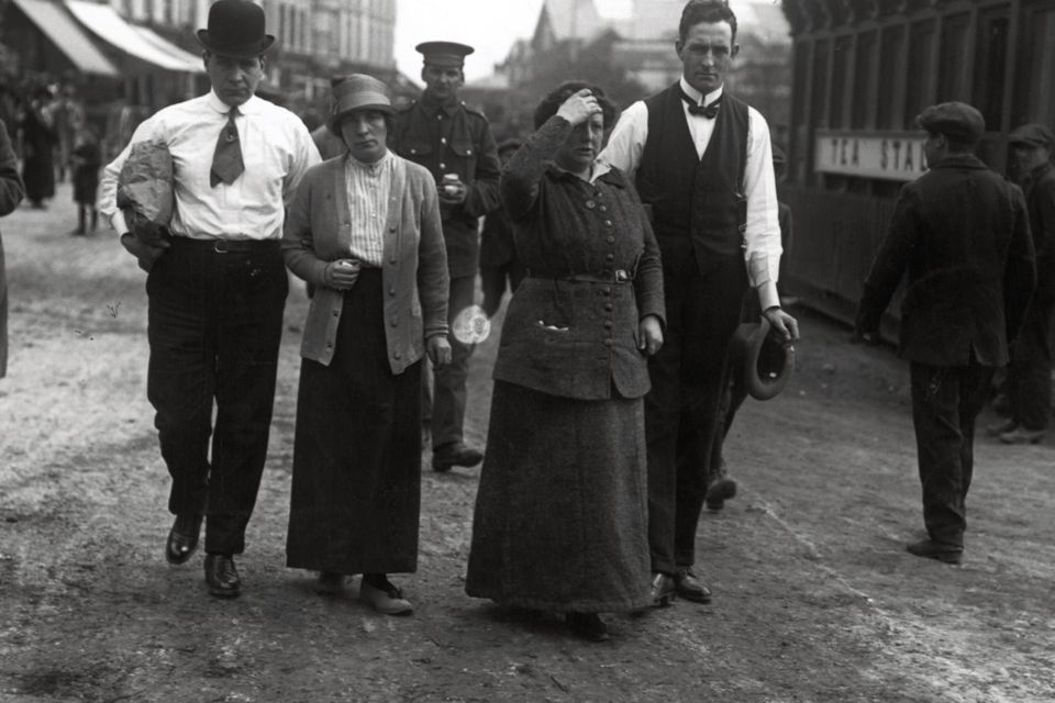 Survivors from the 'Lusitania', which was sunk by a German U-boat torpedo, walking the streets of Cobh, County Cork.