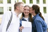 thumbnail: Genevieve Holmes (19) from Terenure, at Loreto on the Green School in Dublin with her parents Barry and Tracy Holmes. Picture: Collins