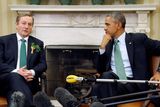 thumbnail: U.S. President Barack Obama (R) listens to remarks by Ireland's Prime Minister Enda Kenny after their meeting in the Oval Office as part of a St. Patrick's Day visit at the White House in Washington March 17, 2015. REUTERS/Jonathan Ernst