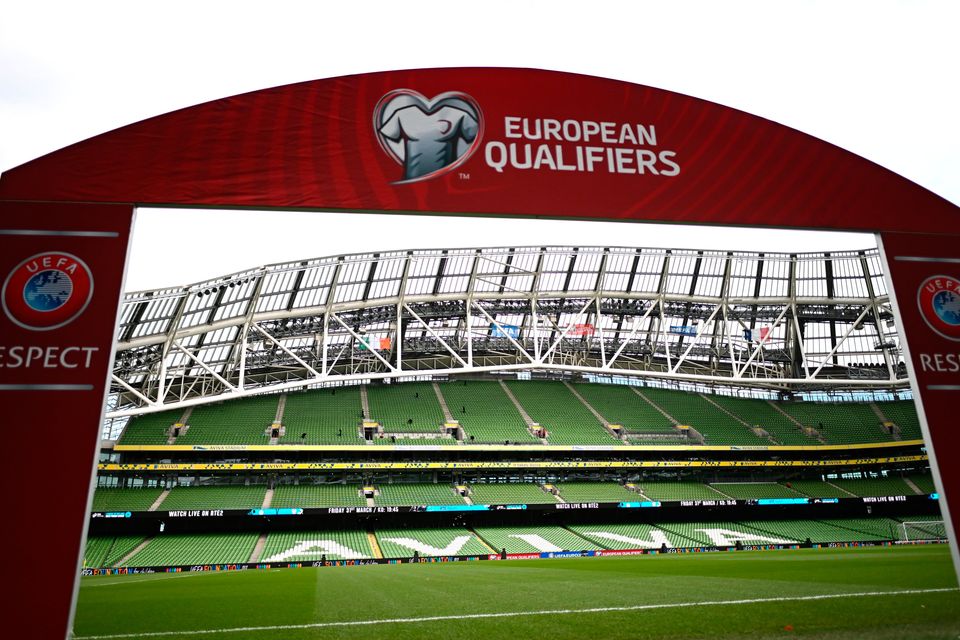 27 March 2023; A general view of the Aviva Stadium before the UEFA EURO 2024 Championship Qualifier match between Republic of Ireland and France at Aviva Stadium in Dublin. Photo by Stephen McCarthy/Sportsfile