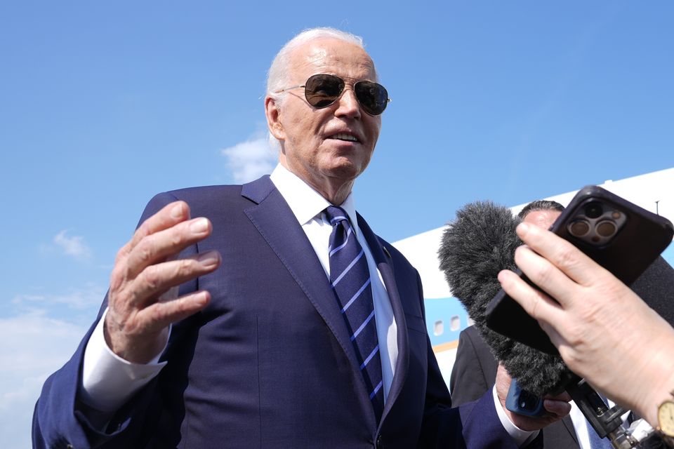 President Joe Biden speaks to reporters at Andrews Air Force Base on Monday as he heads to Las Vegas (Susan Walsh/AP)