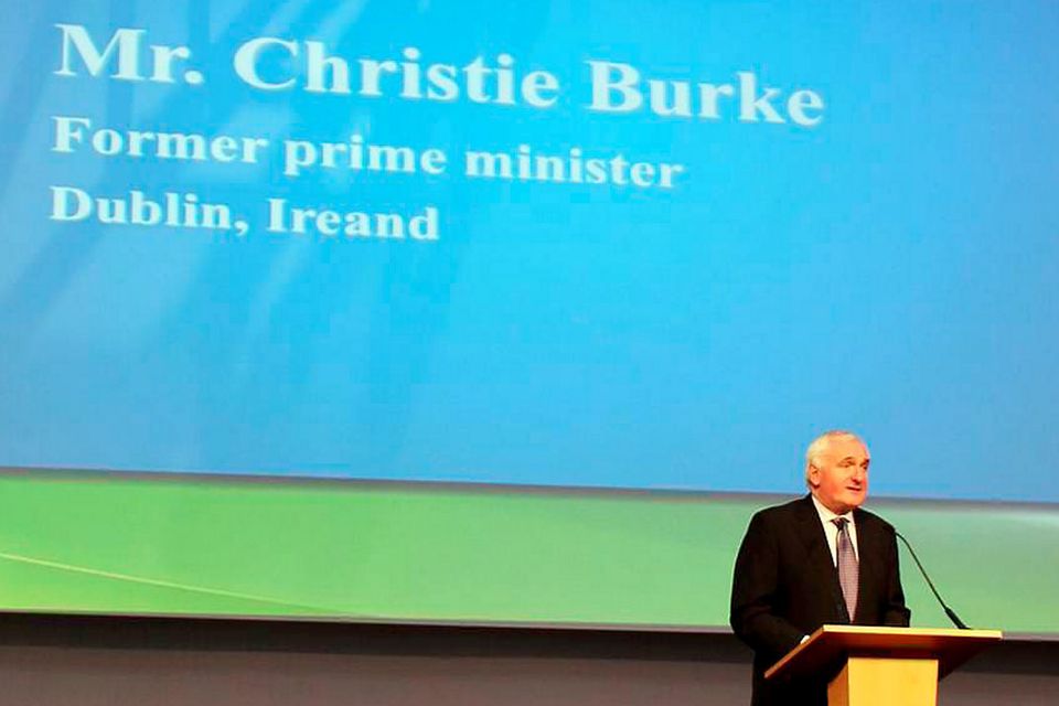 Former Taoiseach Bertie Ahern speaks at Ireland-China business gathering in Dublin (Photo: Graeme McQueen)