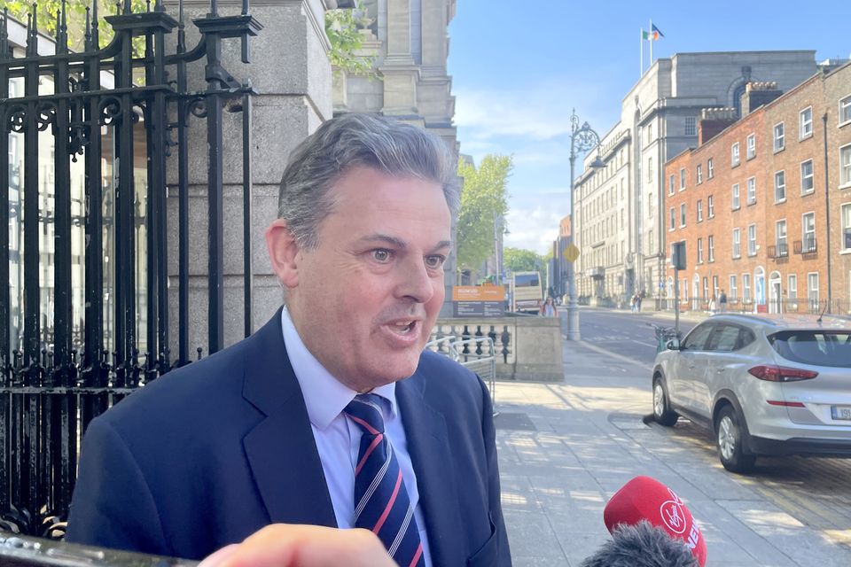 Director general of Ireland’s national broadcaster RTE, Kevin Bakhurst, speaks to media on his way into Leinster House, Dublin (Grainne Ni Aodha/PA)