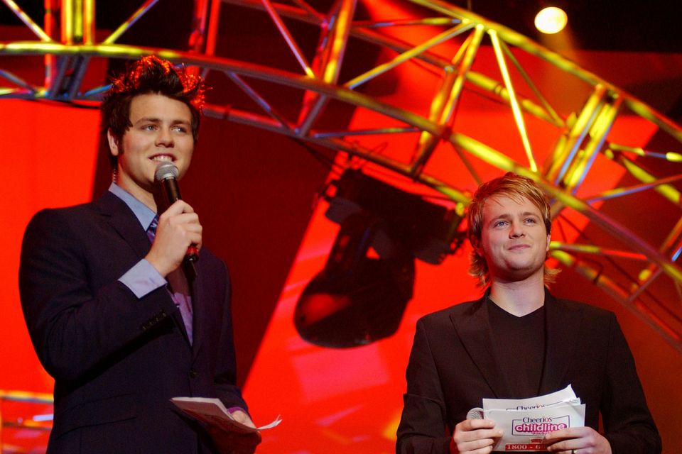 Brian McFadden and Nicky Byrne attend the Childline Concert at The Point Theatre January 26, 2003 in Dublin. Photo: Getty.