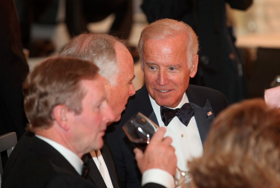 Trinity College, Dublin: Pictured tonight at the Ireland Funds Gala Dinner to celebrate its 40th anniversary are An Taoiseach Enda Kenny, John Fitzpatrick, Chairman of the American Ireland Fund and US Vice-President Joe Biden. Credit: Aengus McMahon