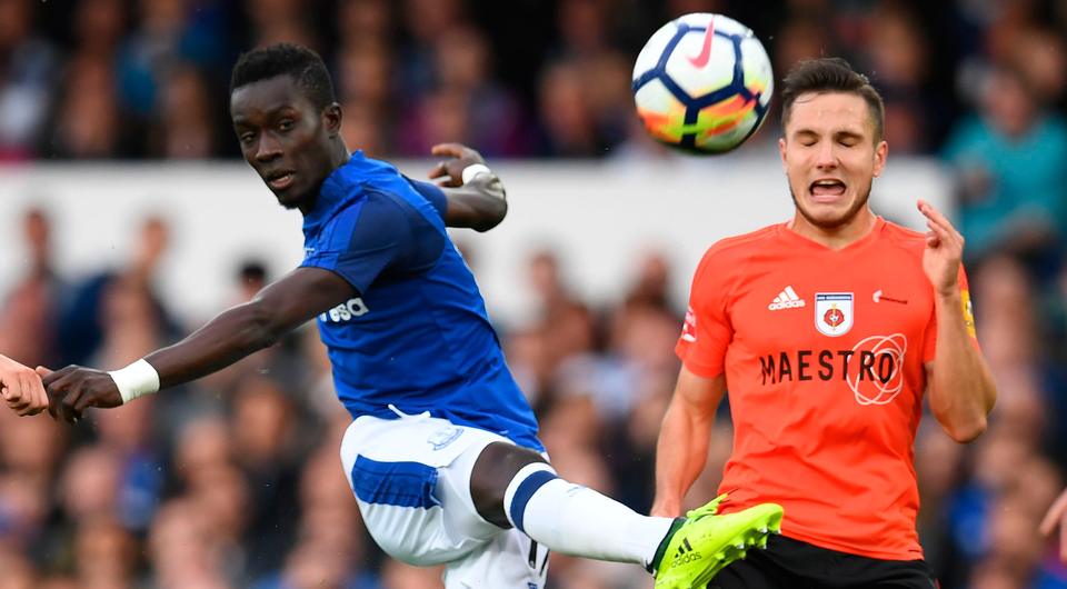 Everton's Senegalese midfielder Idrissa Gueye tales a shot during the UEFA Europa League third qualifying round match between Everton and Ruzomberok at Goodison Park. Photo: Getty Images