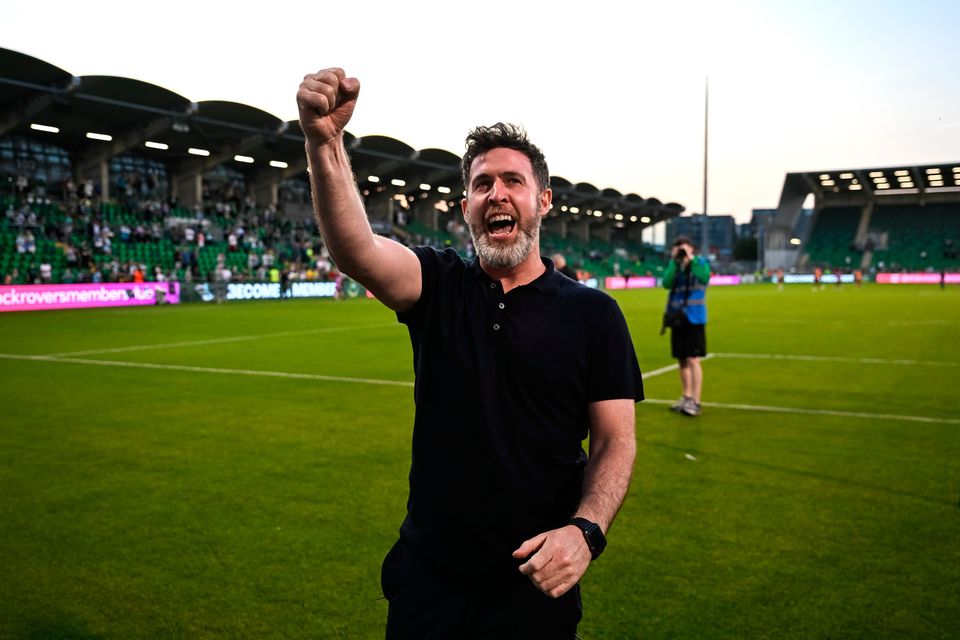 Shamrock Rovers manager Stephen Bradley celebrates after a win against Cork City at Tallaght Stadium. Photo by David Fitzgerald/Sportsfile