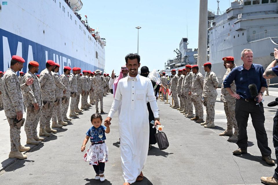 Civilians arrive at Jeddah port after being evacuated. Photo: Reuters