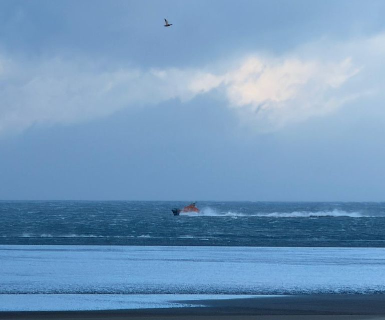 Howth Lifeboat under way to assist kite surfer in difficulty. Photo: RNLI/Karolina Kernan