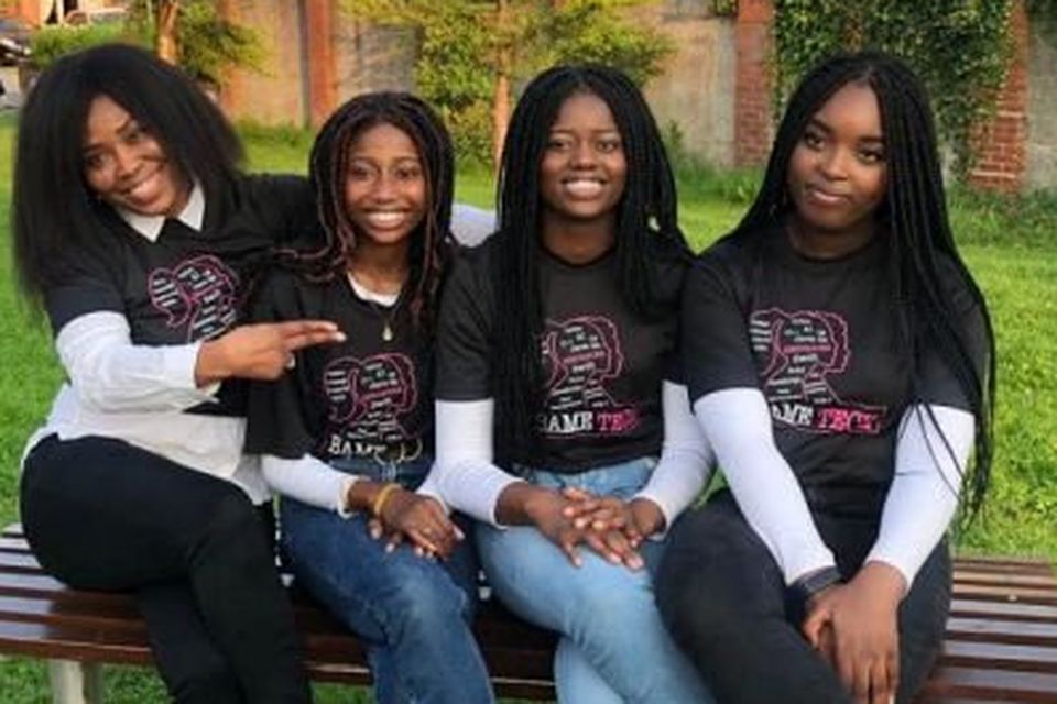 Sisters, Rachael (16) and Margaret Akano (17), Joy Njekwe (17), and Evelyn Nomayo
