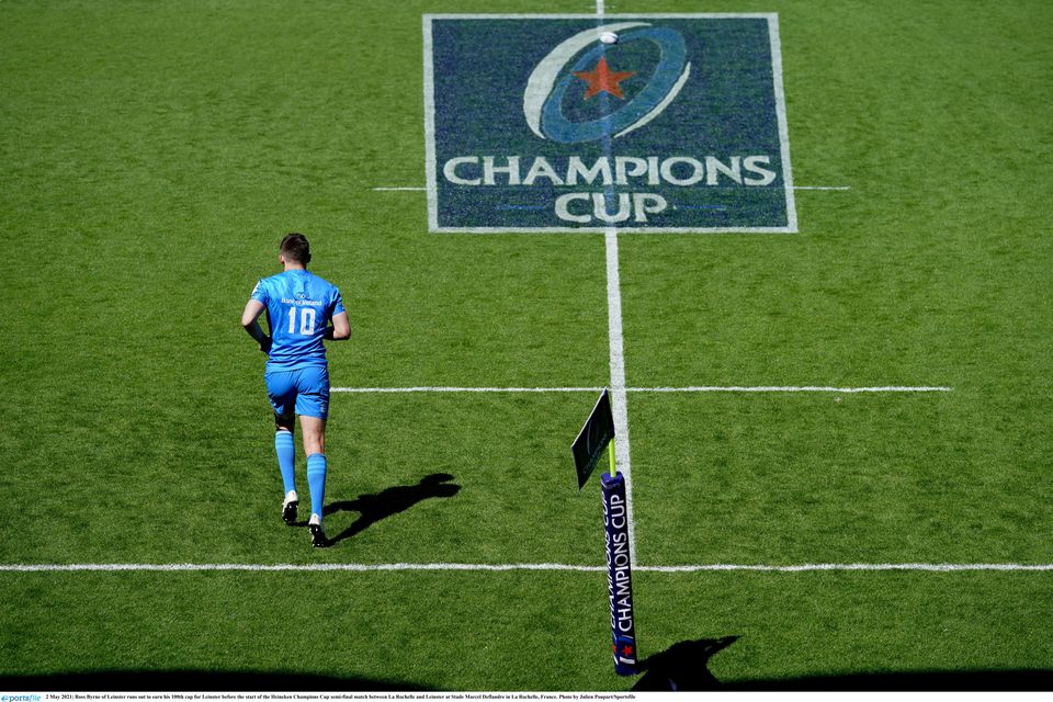 Ross Byrne of Leinster runs out before the start of last year's Champions Cup final at Stade Marcel Deflandre - IRFU CEO Kevin Potts wants changes to the competition's format. 