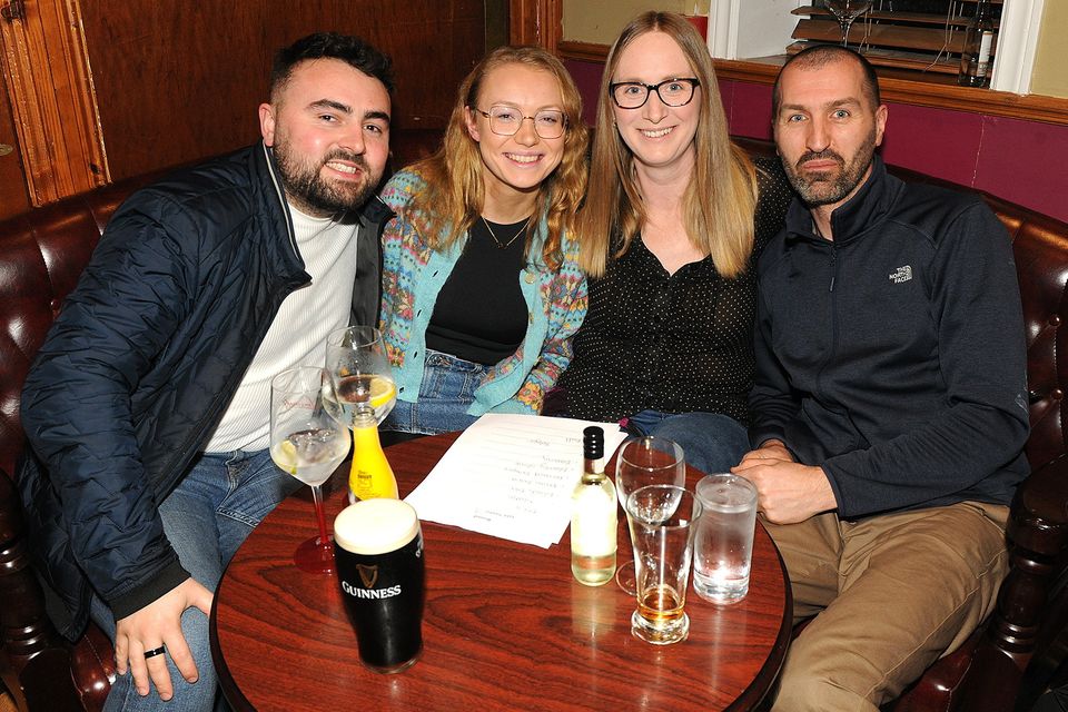 Adam Gibney, Louise Dixon, Susan and Shane Prendergast enjoyed the table quiz in aid of the Gorey Community School Theatre and Dininghall fund in the Loch Garman Arms Hotel on Wednesday evening. Pic: Jim Campbell