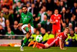 thumbnail: Cyrus Christie of Republic of Ireland has a shot on goal for the Republic of Ireland against Wales at the Aviva Stadium in Dublin. Photo by Seb Daly/Sportsfile