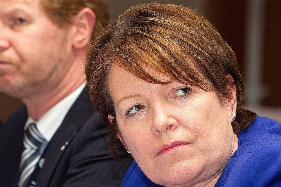 An Garda Commissioner Noireen O'Sullivan accompanied by John Redmond general secretary AGSI listening to president Tim Galvin's speach at the AGSI conference.