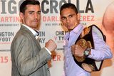 thumbnail: Anthony Crolla (left) head to head with Darleys Perez (right) during a press conference at the Grosvenor Casino, Manchester