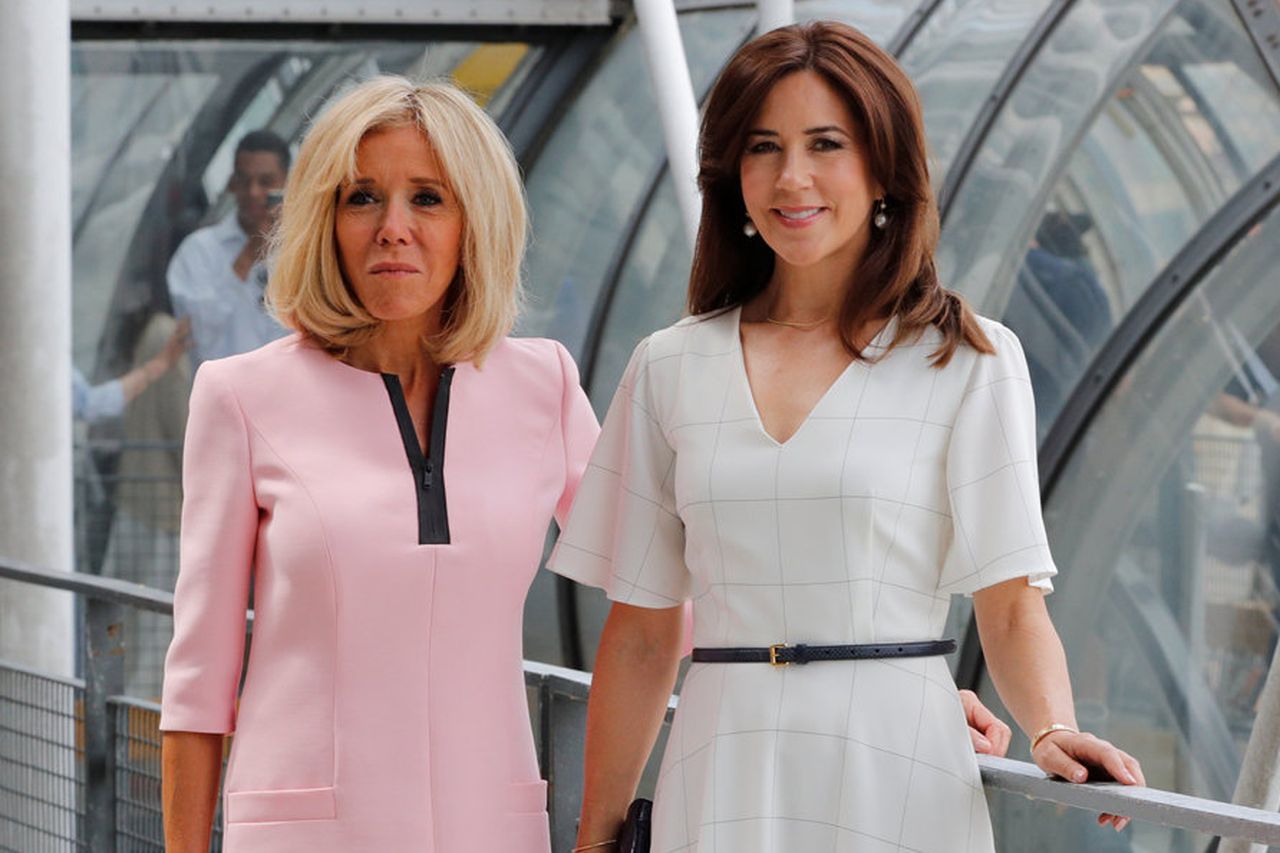 Brigitte Macron's in Louis Vuitton Pumps With Danish Princess Mary