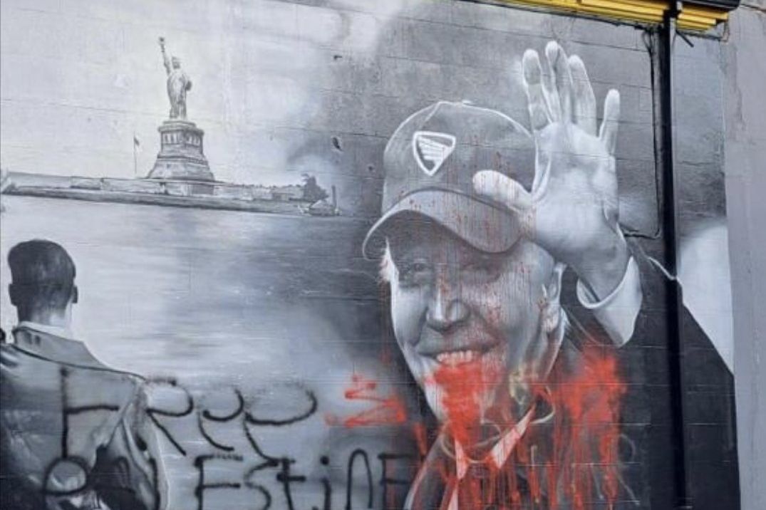 Dundalk Biden mural painted over after protesters daub it with professional Palestine slogans