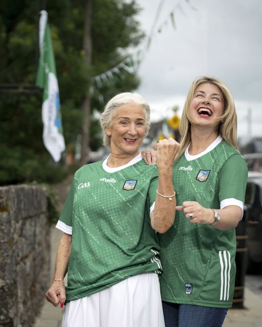 Limerick hurling fans Sally Ann Egleston and Kay Mulcaire from Isobel Boutique Adare, Co Limerick cheer on their team ahead of Sunday's All-Ireland final. Photo: Don Moloney