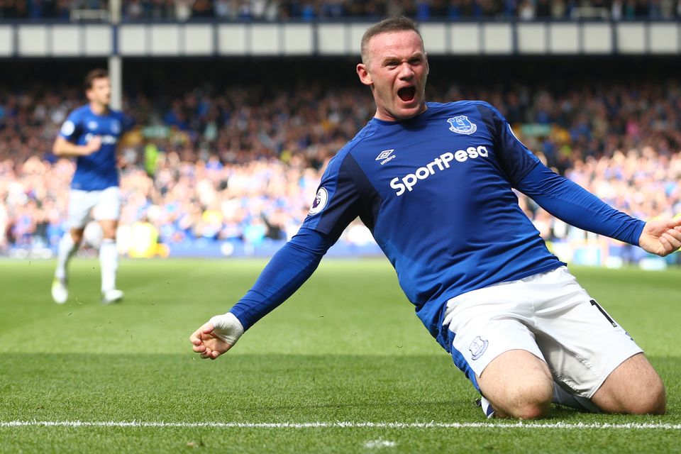 Wayne Rooney celebrates his winner for boyhood club Everton