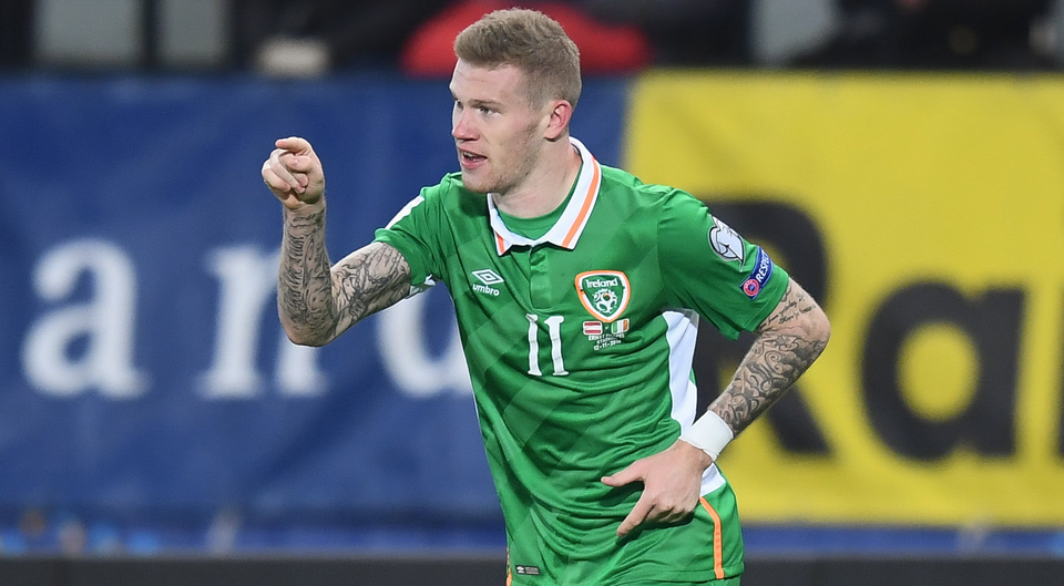 McClean celebrates scoring his side's first goal during the FIFA World Cup Qualifier match against Austria. Photo by Stephen McCarthy/Sportsfile