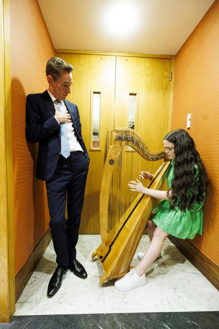Ryan Tubridy backstage with former Toy Show star Úna Walsh, who composed a special piece in honour of Ryan for his final Late Late Show.  Picture: Andres Poveda