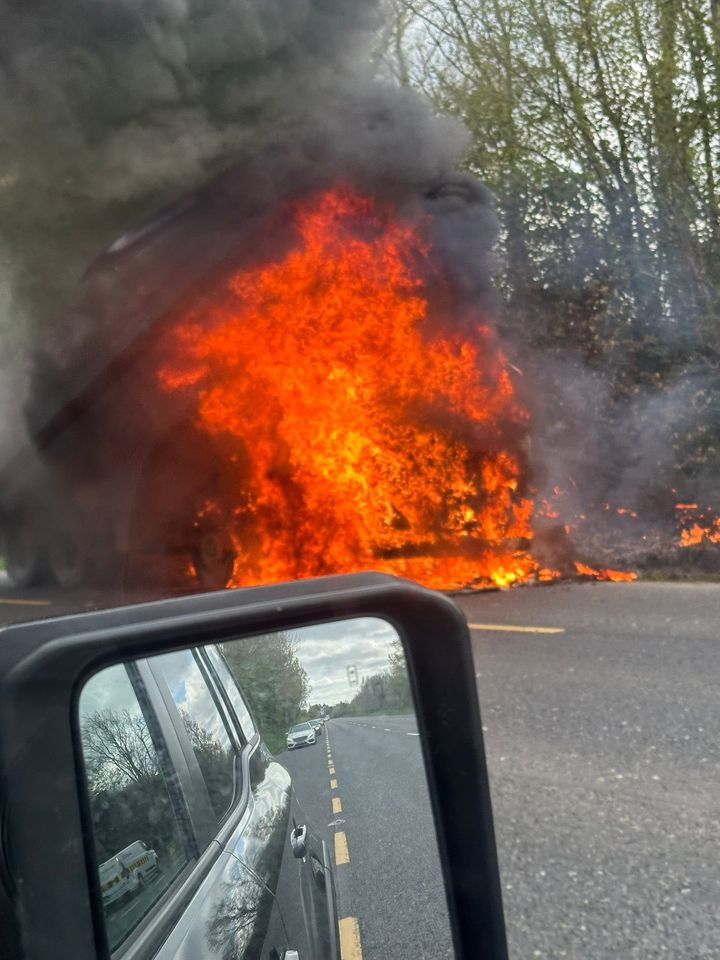 Main Wexford road closed after truck bursts into flames