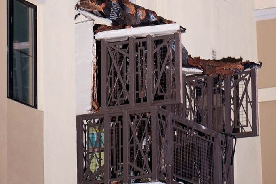 The collapsed balcony from which the 13 students fell