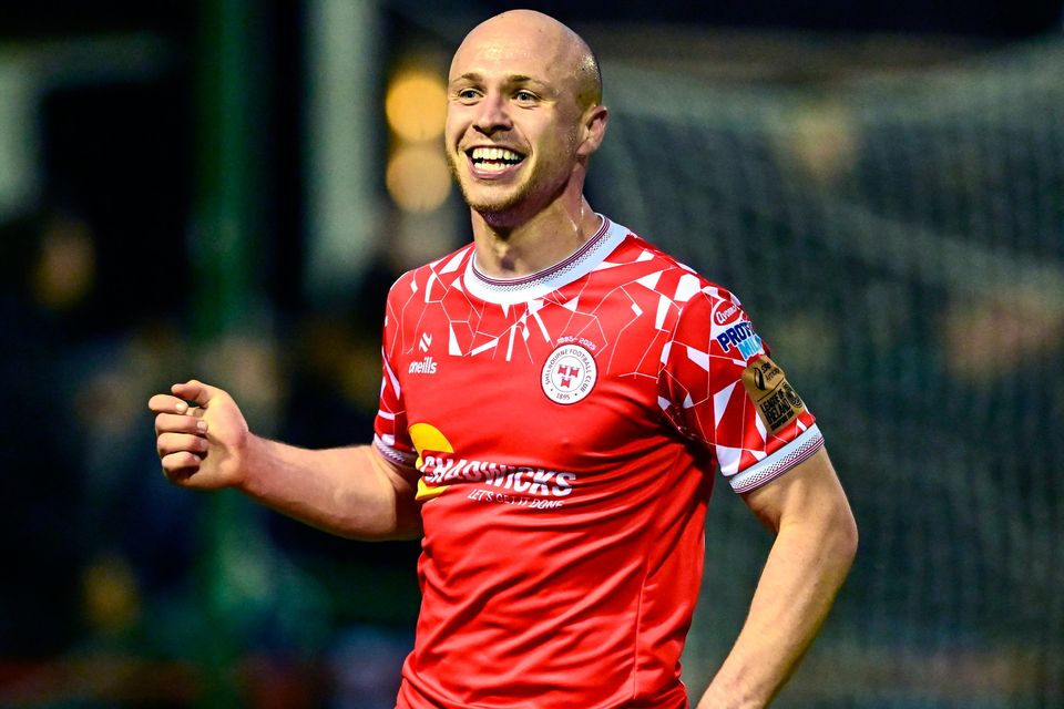 Kerr McInroy celebrates his late winner for Shelbourne