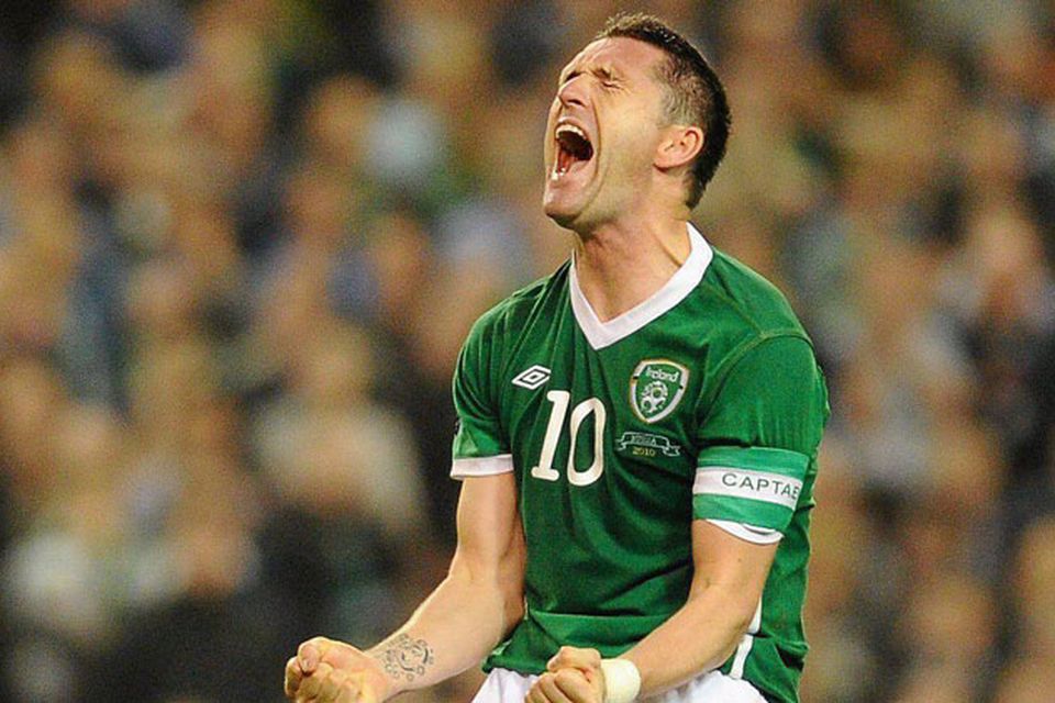 Robbie Keane shows his frustration after missing a late chance in the 3-2 defeat to Russia last night. Photo: Sportsfile