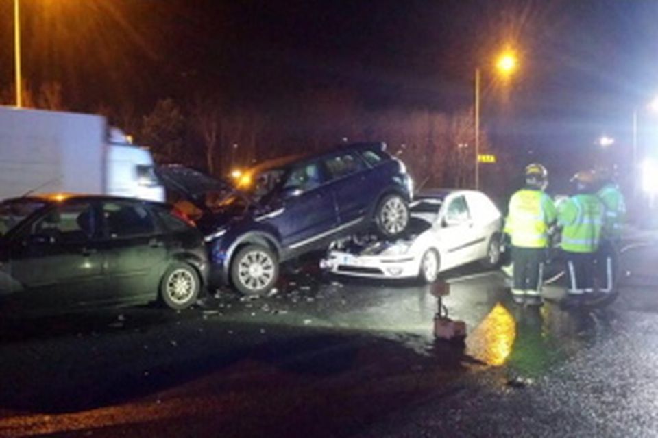 The scene of a five car crash on the M50 last night