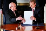 thumbnail: President Michael D. Higgins and Taoiseach Enda Kenny at the Aras An Uachtarain where the Dail was dissolved. Photo: Steve Humphreys
