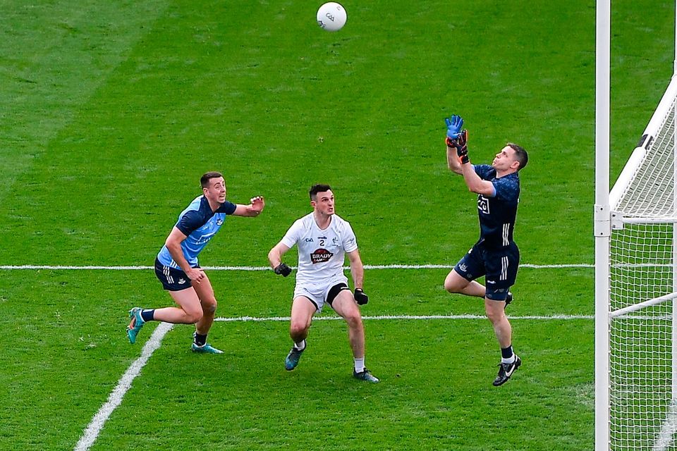 Dublin goalkeeper Stephen Cluxton comes to claim the ball during the Leinster SFC semi-final against Kildare at Croke Park. Photo: Seb Daly/Sportsfile