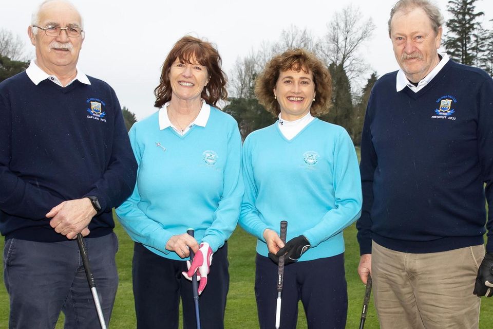 John Howlin (men's Captain), Margaret Rossiter (lady Captain), Mary Maher (lady President) and Eddie Sweeney (men's President) at the New Ross drive-in.