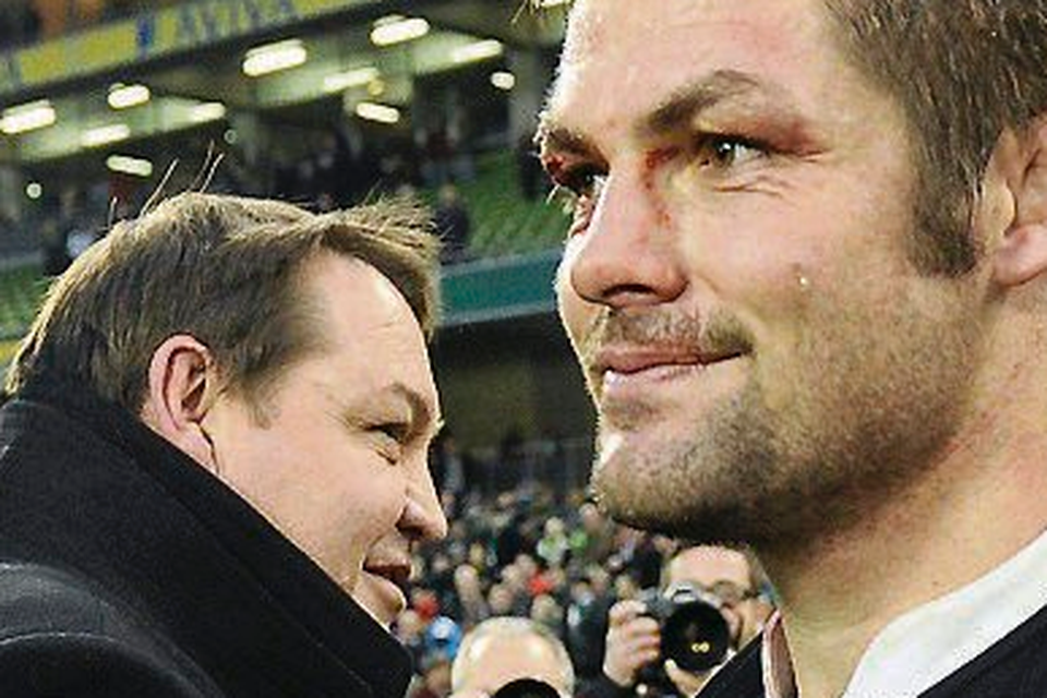 New Zealand head coach Steve Hansen and Richie McCaw following their side's victory. Picture credit: Stephen McCarthy / SPORTSFILE