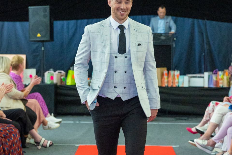 Model pictured on the cat walk at the fashion show in Duagh on Sunday which was in aid of the Palliative Care Unit in Tralee. Photo by John Kelliher.