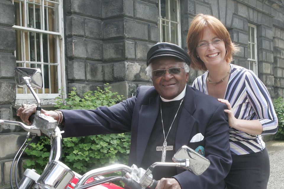 Archbishop Desmond Tutu, with South Africa's Ambassador to Ireland Melanie Verwoerd outside Trinity College in 2004