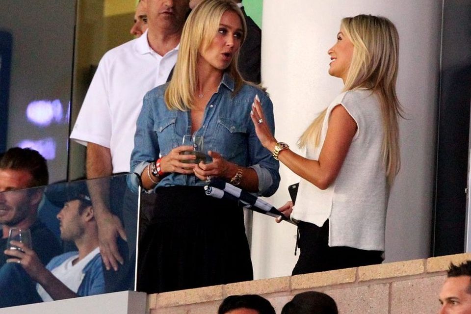 Claudine Keane chatting to Alex Gerrard with David Beckham in the background. Picture: Splash News