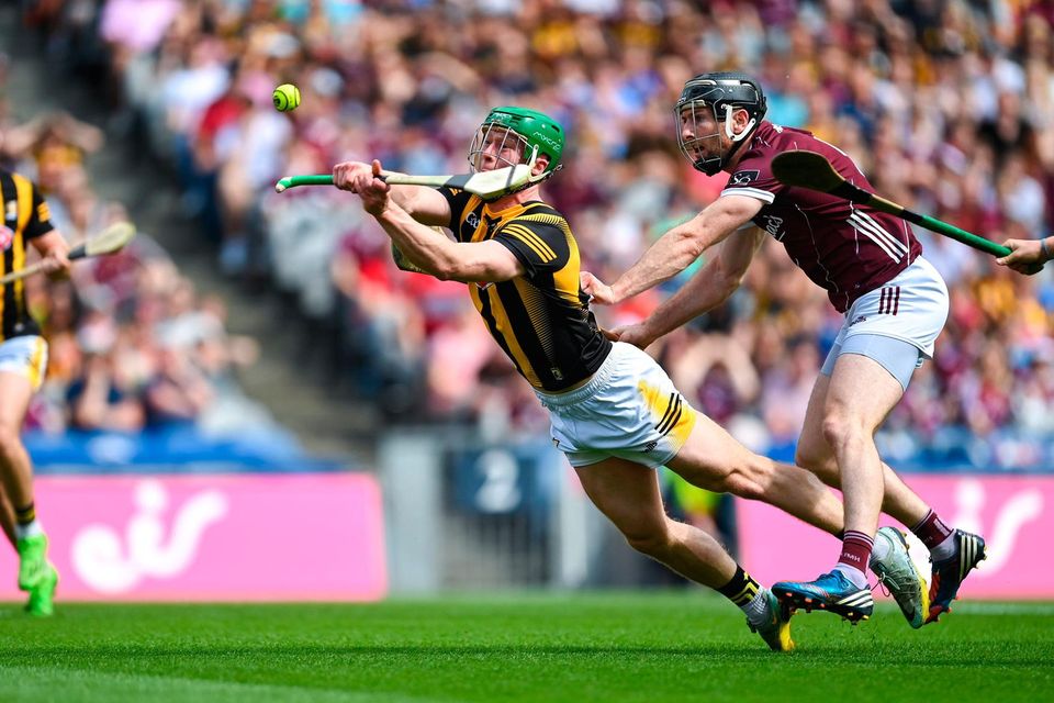 Martin Keoghan of Kilkenny in action against Gearóid McInerney of Galway during the Leinster hurling final. Photo: Sportsfile