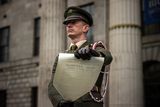 thumbnail: The 1916 Proclamation read by Commandant Daire Roache at the 106th anniversary of the Easter Rising at a ceremony outside the GPO on Dublin’s O’Connell Street. Pic: Mark Condren