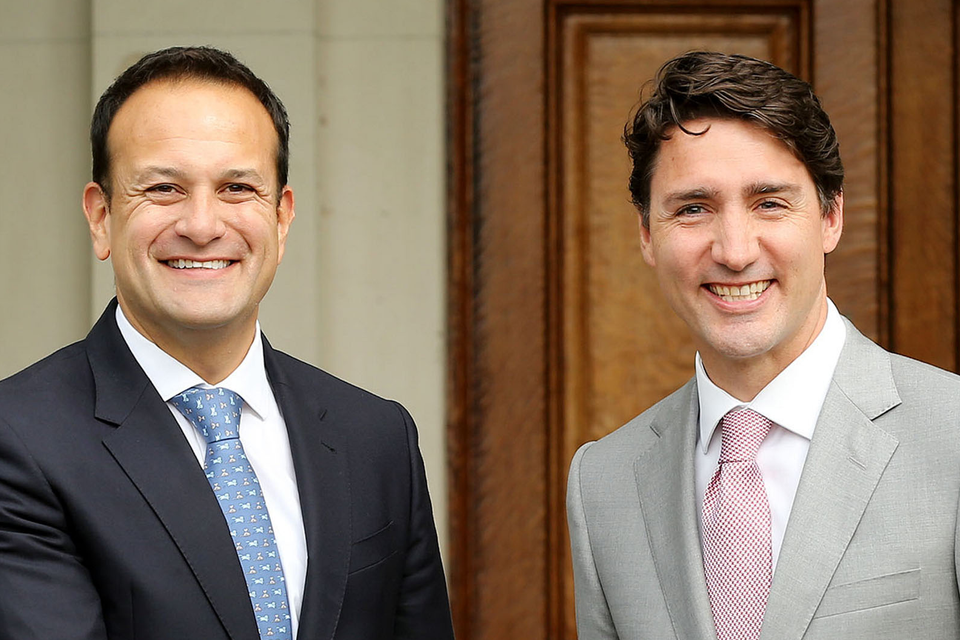 'Duty on goods traded between Ireland and Canada will be reduced.' Taoiseach Leao Varadkar with Canadian Prime Minister Justin Trudeau in Dublin. Picture: Gerry Mooney