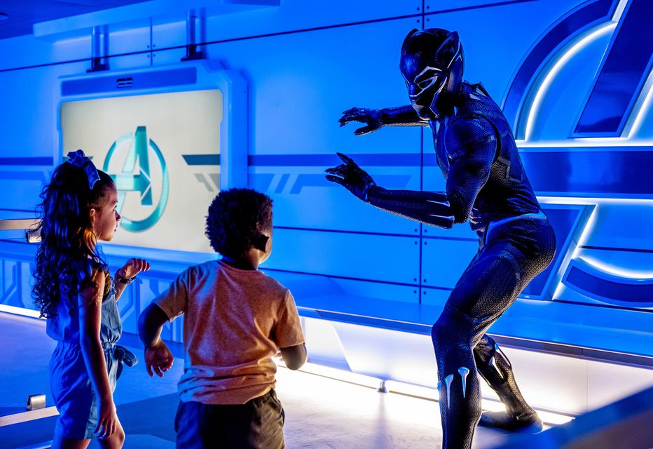 Meeting Black Panther at Marvel Super Hero Academy on the Disney Wish. PA Photo/Disney Cruise Line/Amy Smith.