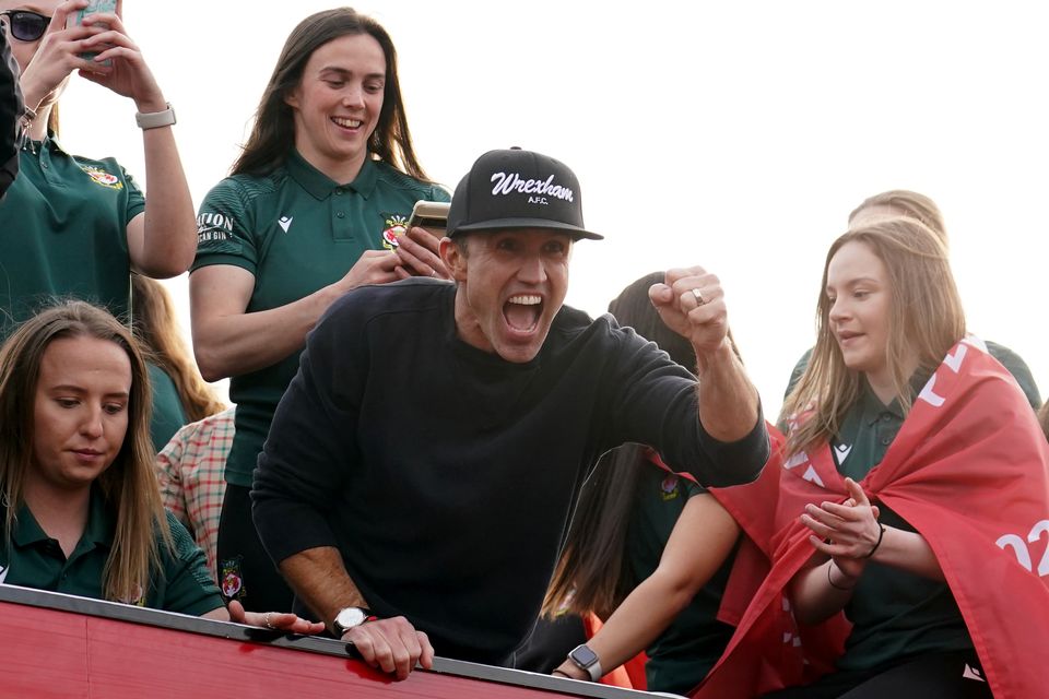 Rob McElhenney celebrates during tthe victory parade (Martin Rickett/PA)