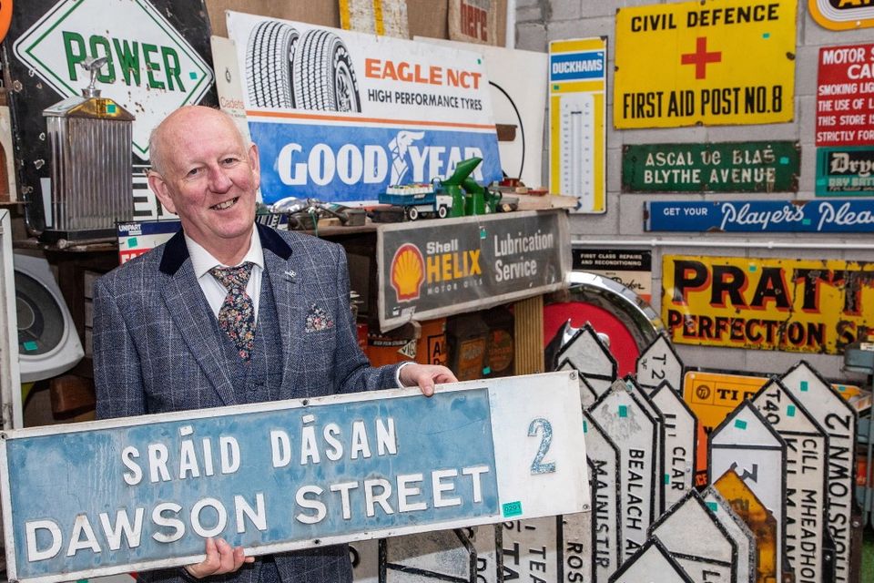 Hugh Nolan is preparing to auction off 200 Irish street signs among other items
