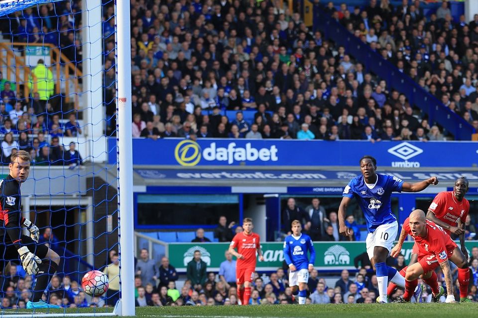 Everton's Romelu Lukaku was on target against derby rivals Liverpool