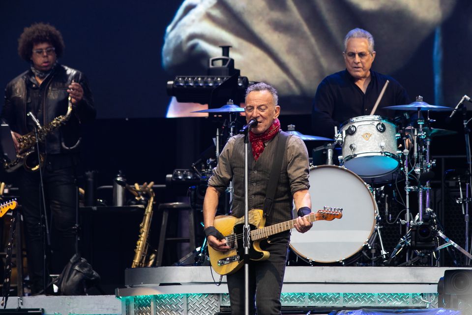 CORK, IRELAND - MAY 16: (L-R) Jake Clemons, Bruce Springsteen and Max Weinberg perform with Bruce Springsteen and the E Street Band at SuperValu PÃ¡irc UÃ­ Chaoimh on May 16, 2024 in Cork, Ireland. (Photo by Kieran Frost/Redferns)